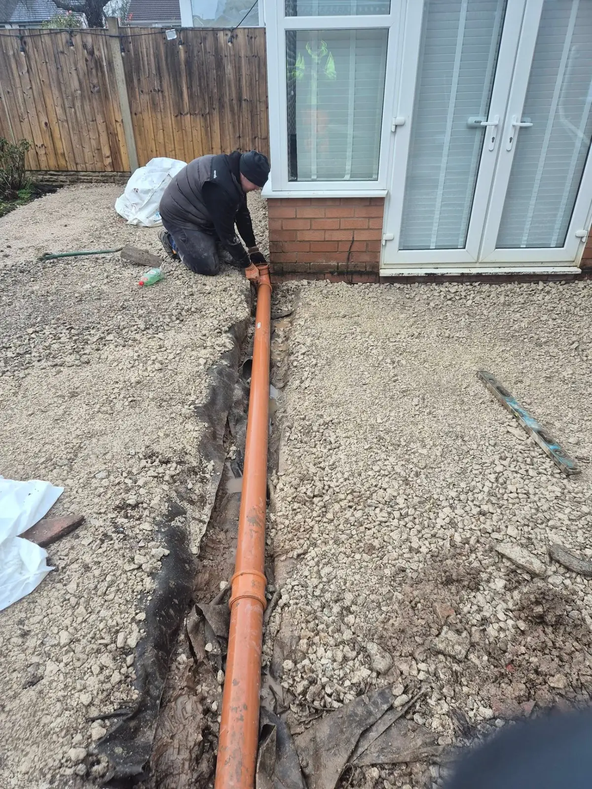 New drainage pipe laid during groundworks